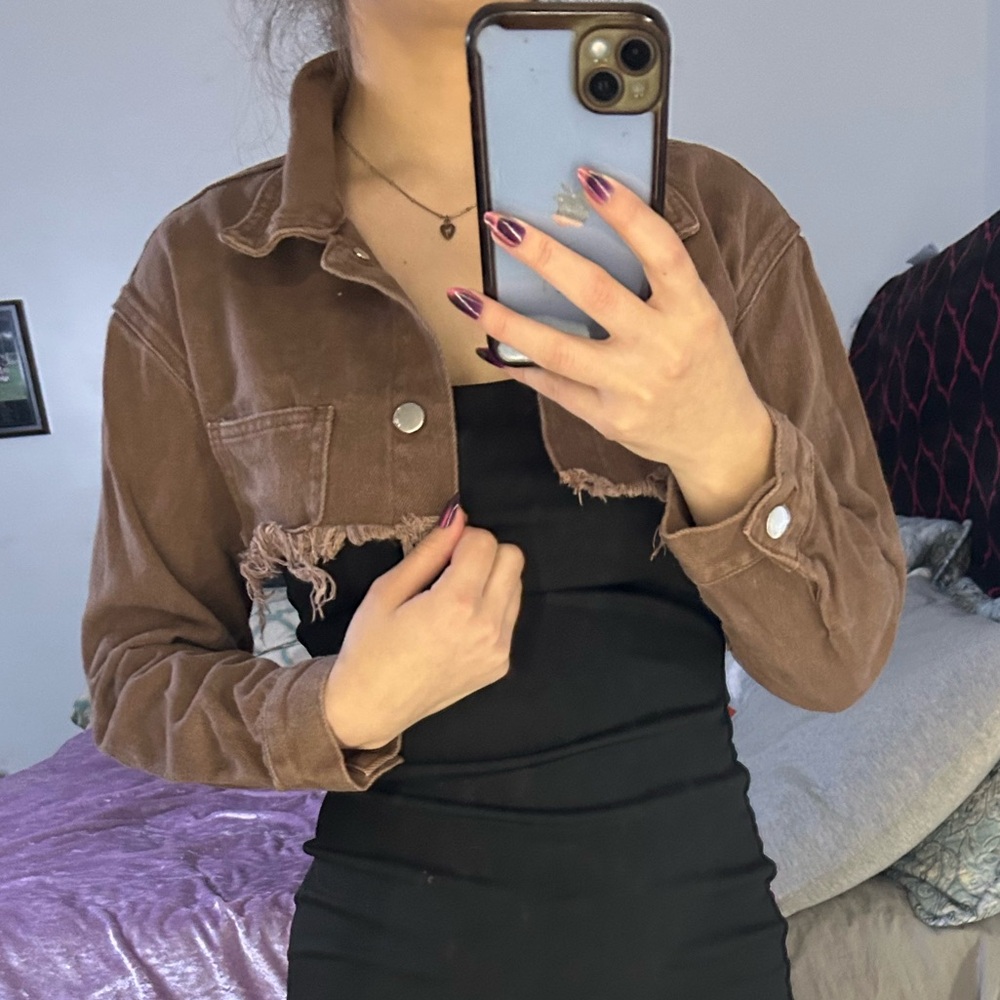Distressed brown Denise cropped jacket